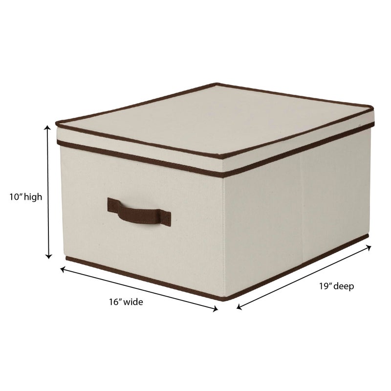 Household Essentials 515 Storage Box with Lid and Handle- Natural Beige Canvas with Brown Trim- Jumbo - Image 3